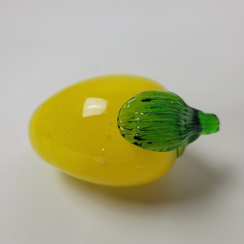 Vintage Style Hand Blown Yellow Glass Pepper Figurine Green Stem